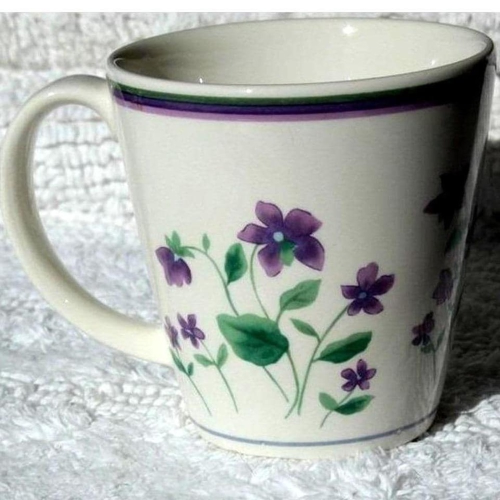 Waverly Garden Room Sweet Violet Mug Floral Purple Green Cream‎ Coffee Tea Cup